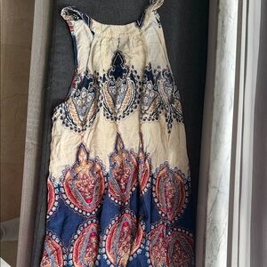 SHEIN Cream Navy Paisley Mini Dress with Red Accents